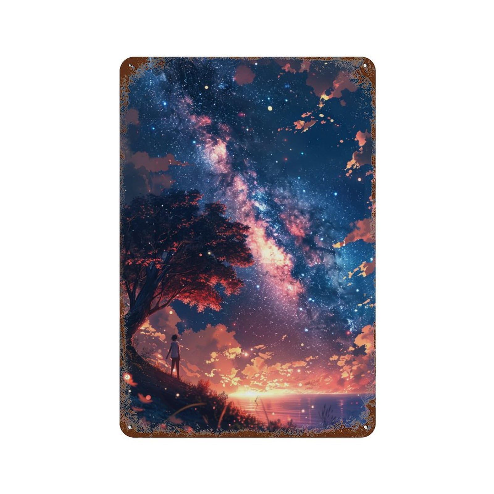 Starry Night Serenity 11.8"x7.9" Decorative Tin Sign, Retro Wall Decor for Bistro, Counter And Cafe Decor