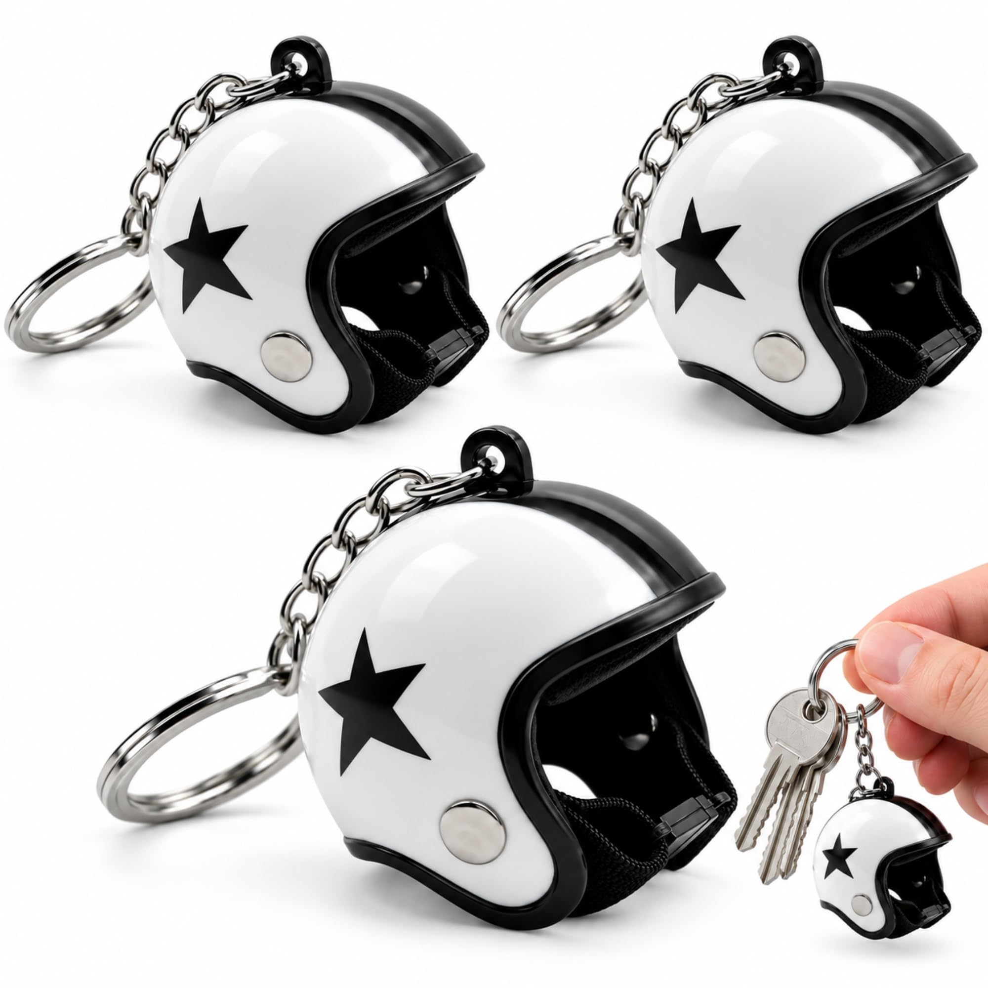 Llavero casco de Moto, Motorcycle Helmet Keychain, Blanco, 3 Unidades - imagen 1