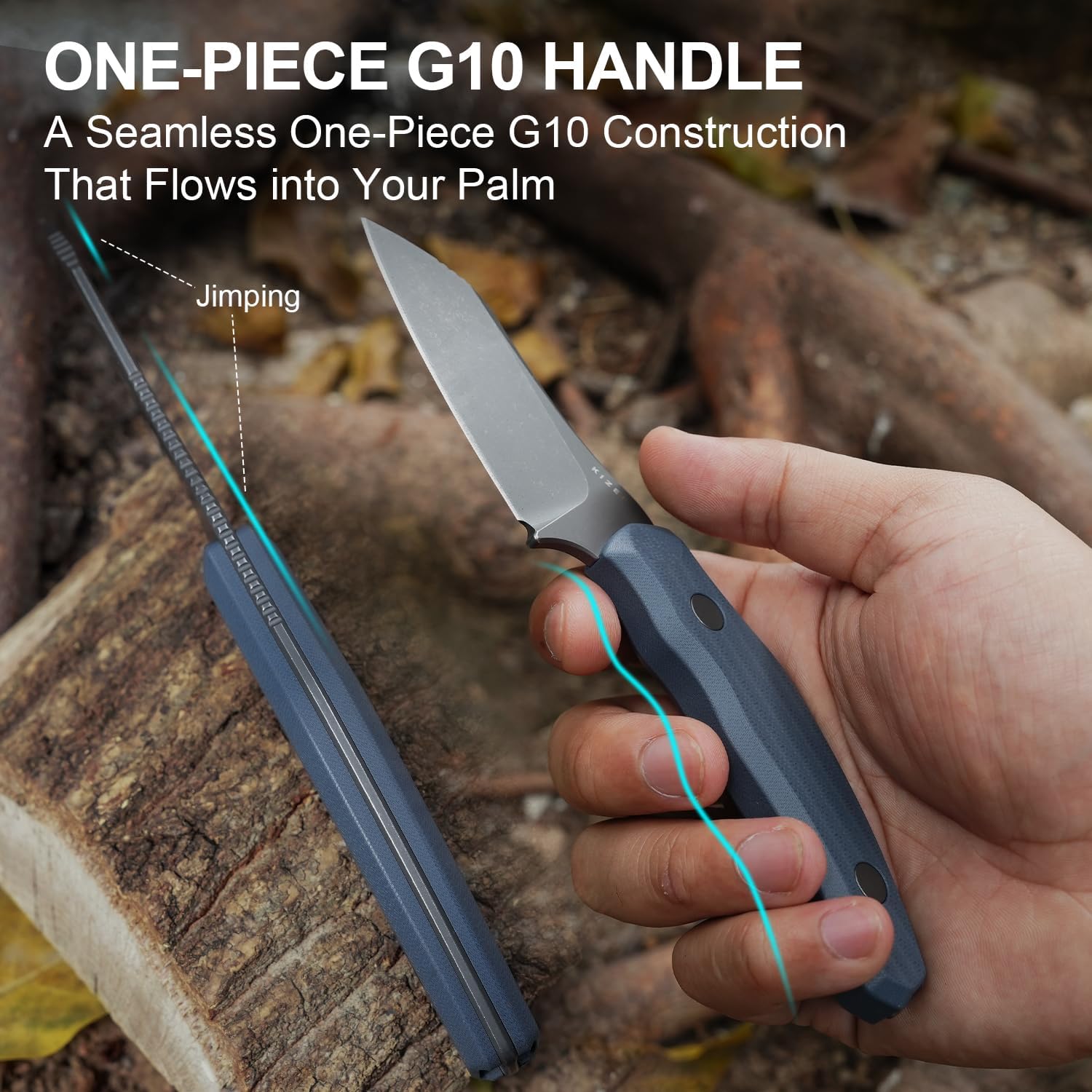 Kizer Bulldog Fix Fixed Blade Knife, 2.97" Sheepsfoot 14C28N Blade Hunting Knife with Sheath, Blue G10 One-Piece Handle EDC Camping Knives for Outdoor Survival 1116A1