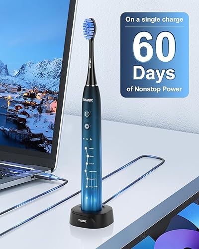Miniatura 5 de Cepillo de dientes eléctrico sónico para adultos, cepillo de dientes recargable con 6 modos y 3 intensidades, cepillo de dientes de 40000 VPM con 6