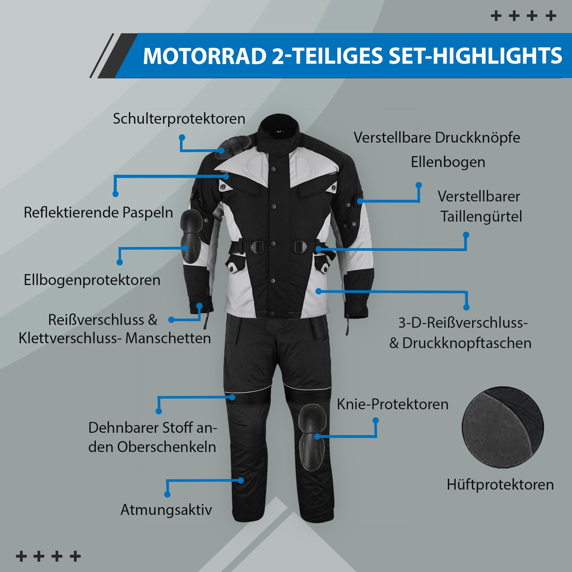 German Wear 2-teiler Motorradkombi Cordura Textilien Motorradjacke + Motorradhose
