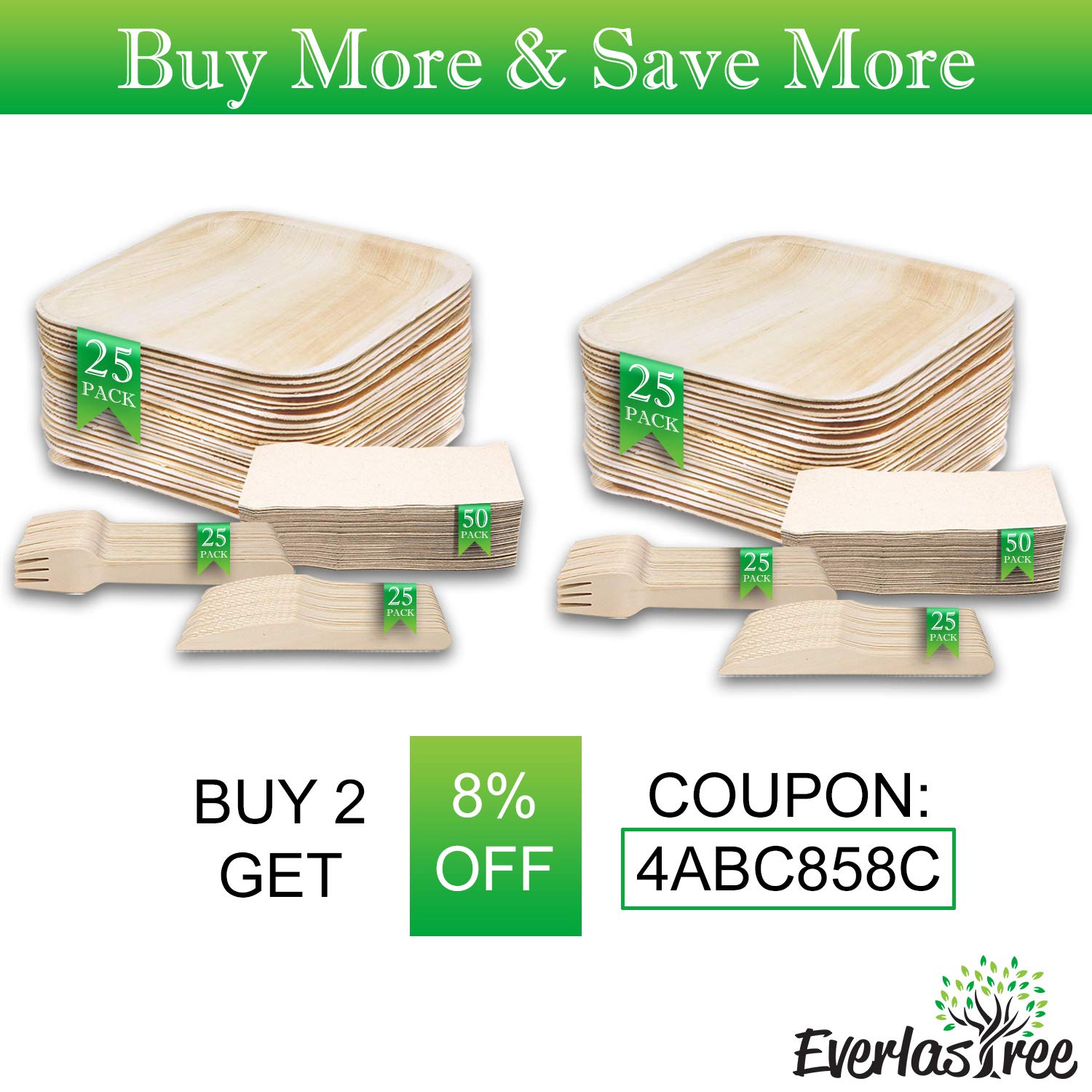 (125 Pack) 10in Palm Leaf Plates Compostable Disposable Biodegradable