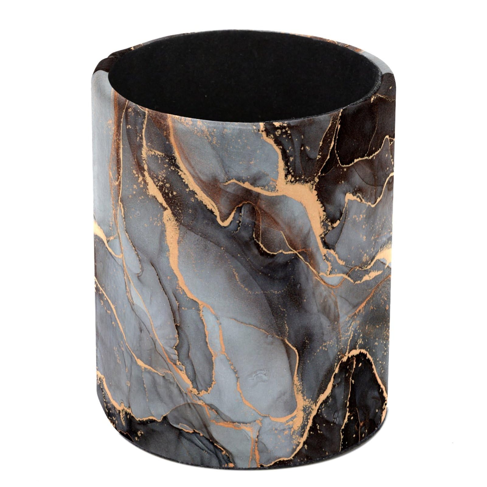 Luoweisi Striped Marble Pen Holder for Desk, Leather Pen Pot, Desk Pencil Holder Round Makeup Organiser Home Office School Suppliers