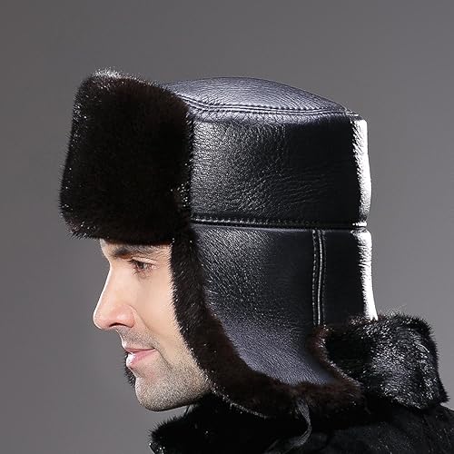 Miniatura 9 de URSFUR Gorra de cuero para hombre rusa Ushanka sombrero de invierno real visón trampero