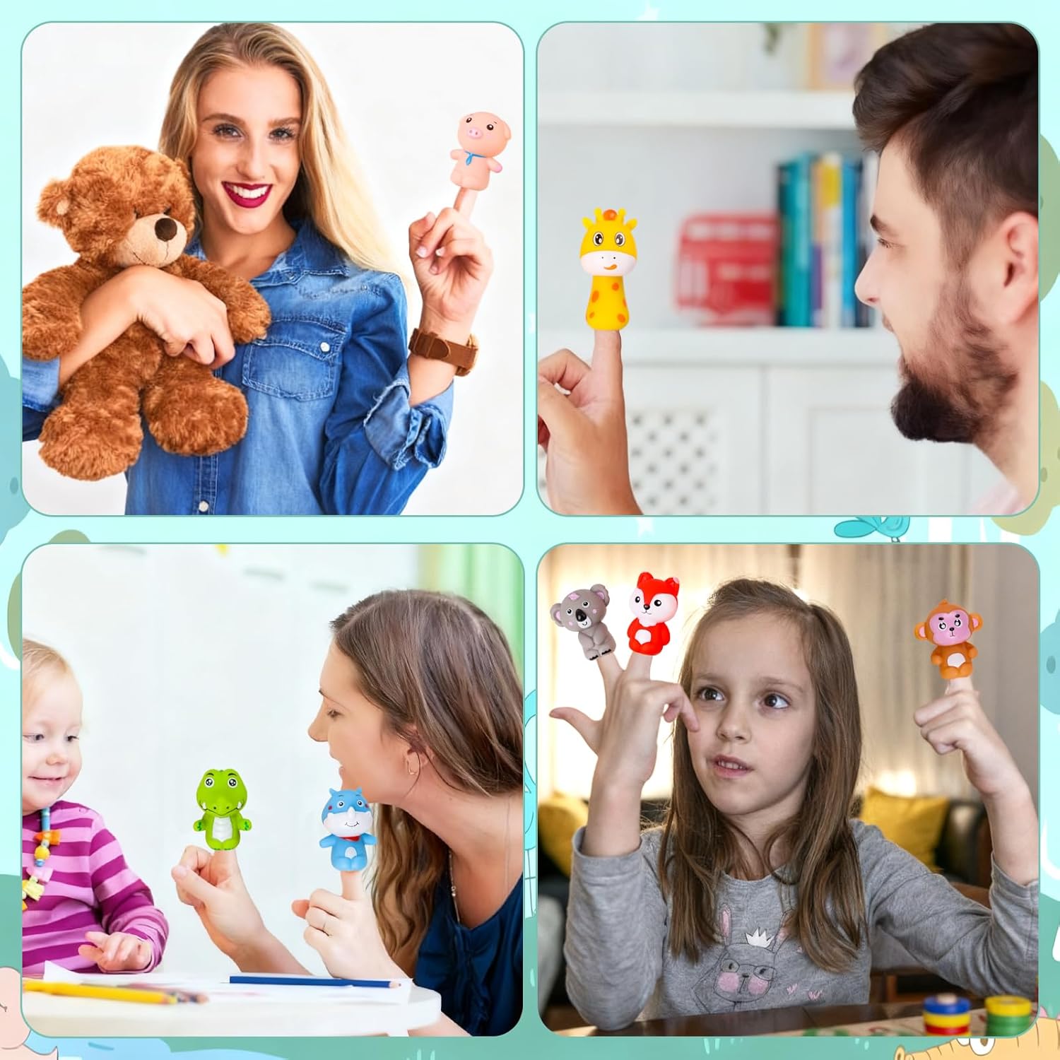 FOIMAS Animal Finger Puppets,10pcs Jungle Animals Finger Puppets Bulk Tiger Lion Hand Puppet Toys for Kids Toddlers Storytelling Role Playing Teaching Birthday Party Favor Supply Classroom Rewards