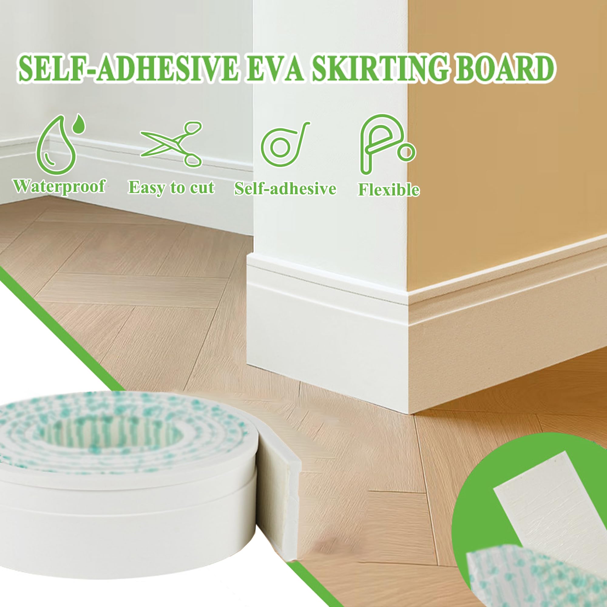 Rodapié Flexible Blanco EVA Autoadhesivo Cinta Protectora Curva Base Pared