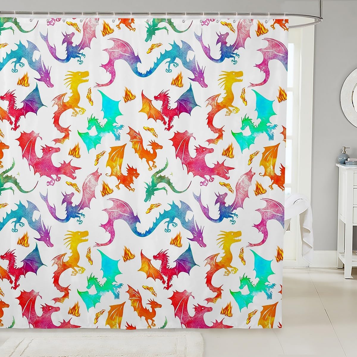 Feelyou Dinos Shower Curtain Cartoon Dinosaur Bath Curtain for Kids Jungle Animals Shower Curtain Kids Toddler Kawaii Cartoon Animals Bathroom Accessories 72"x78"