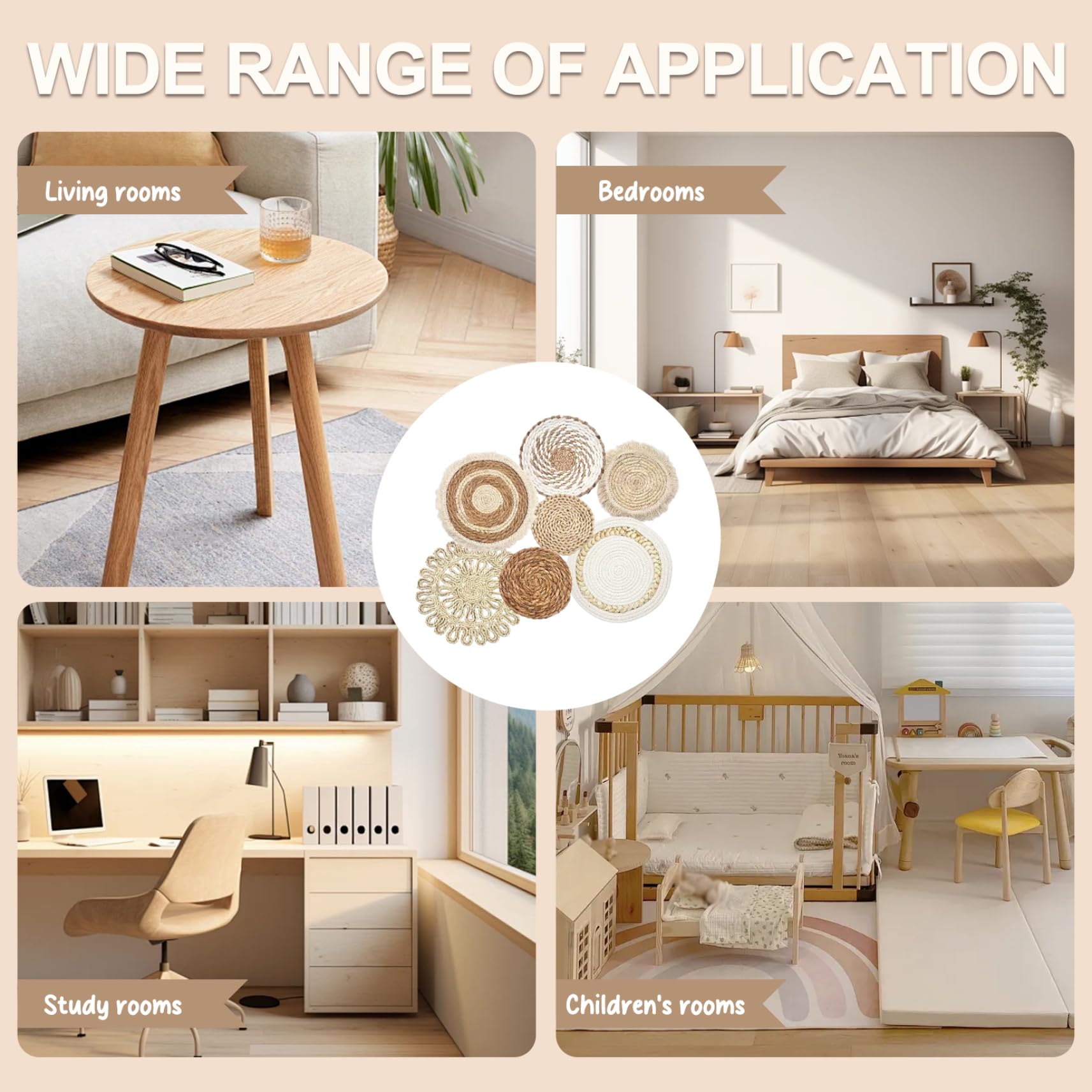 Hintyne Boho-Wandkörbe 7-teilig/Set Verschiedene Größen und Stile Boho-Wandkorb-Dekor Stroh gewebt und rund dekorative Kunst für Wohnzimmer Schlafzimmer Bauernhaus Kinderzimmer