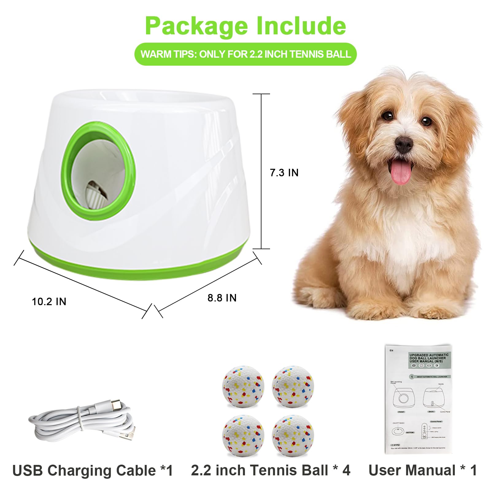 SOCO Lanceur de balle automatique pour chiens – 3 réglages de distance (6,8/19,9/15,2 m) avec balles de tennis ETPU de 5,6 cm | Jouet pour chien intérieur/extérieur | 4 balles et charge rapide
