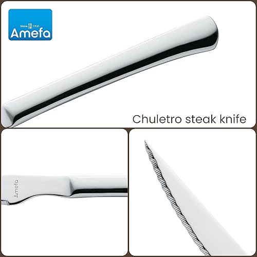 Miniatura 6 de Amefa Bongo - Juego de 6 cuchillos para carne, acero inoxidable endurecido de alta calidad, diseño de mango ergonómico martillado, borde micro