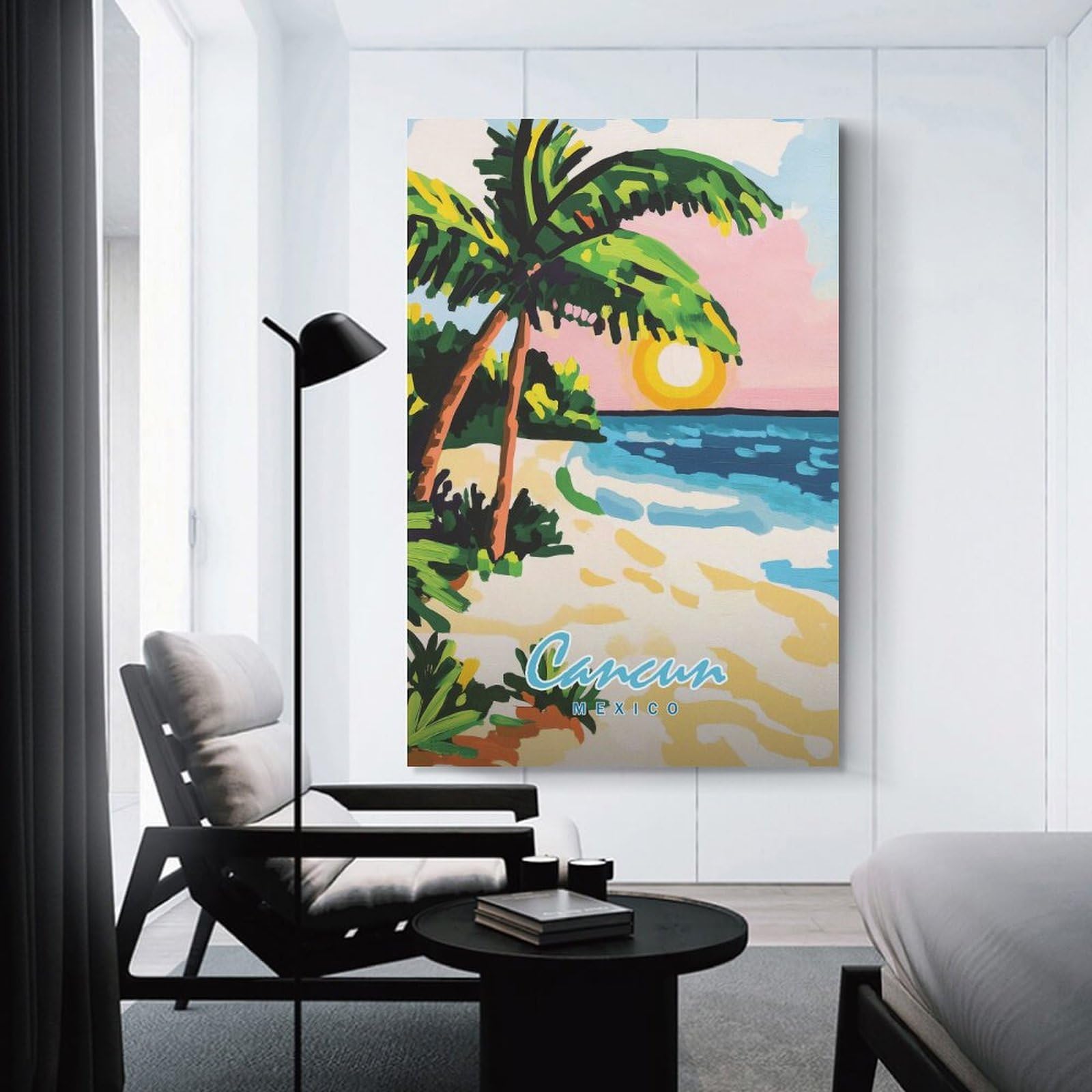 Junmoney Hanging Wall Art Cancun Beach Sunset, 20x30inch(50x75cm), for Work Areas, Reading Rooms Or Studios, Wall Art That Adds Style to Work Areas