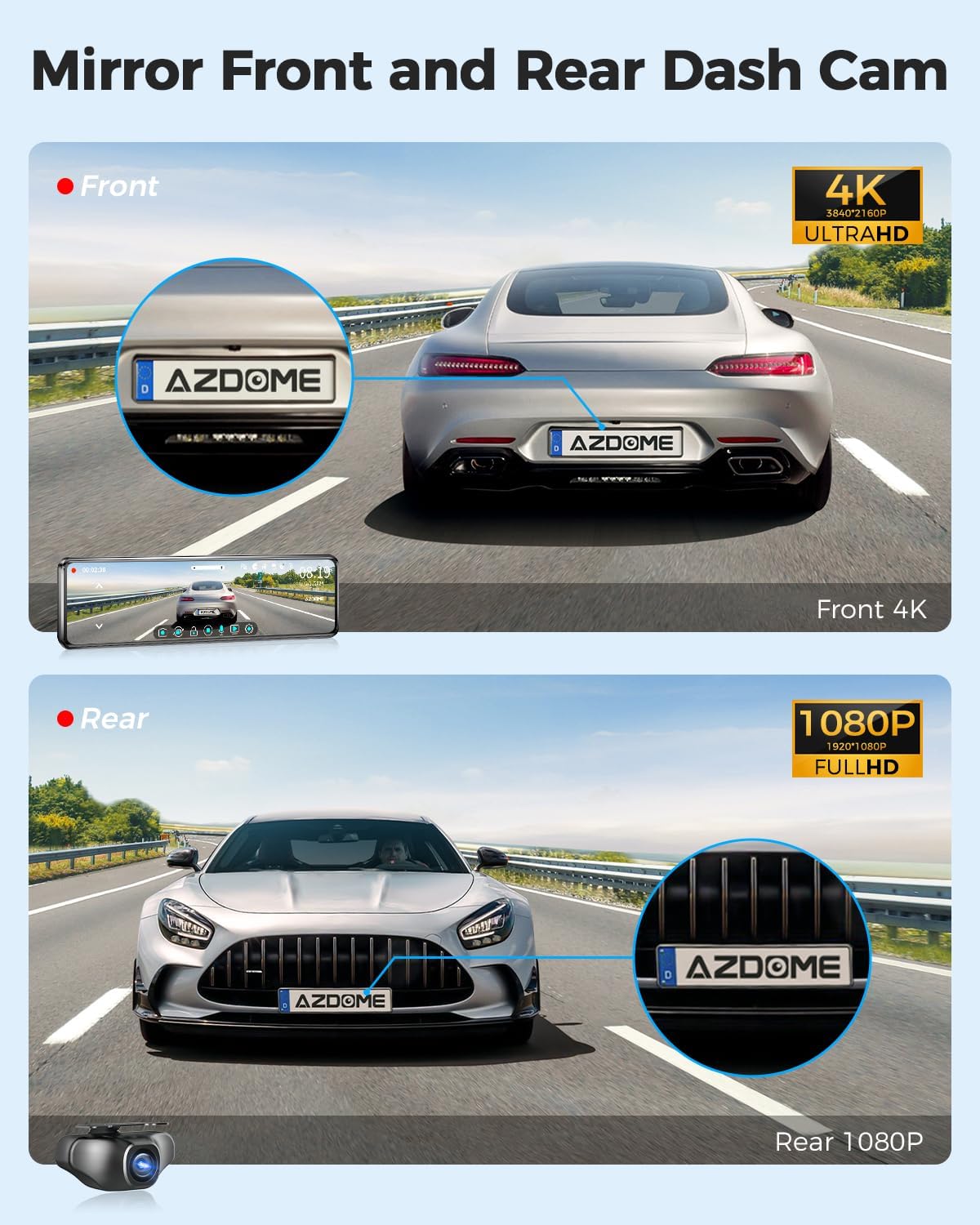 Illustration of 4K front and 1080P rear camera views