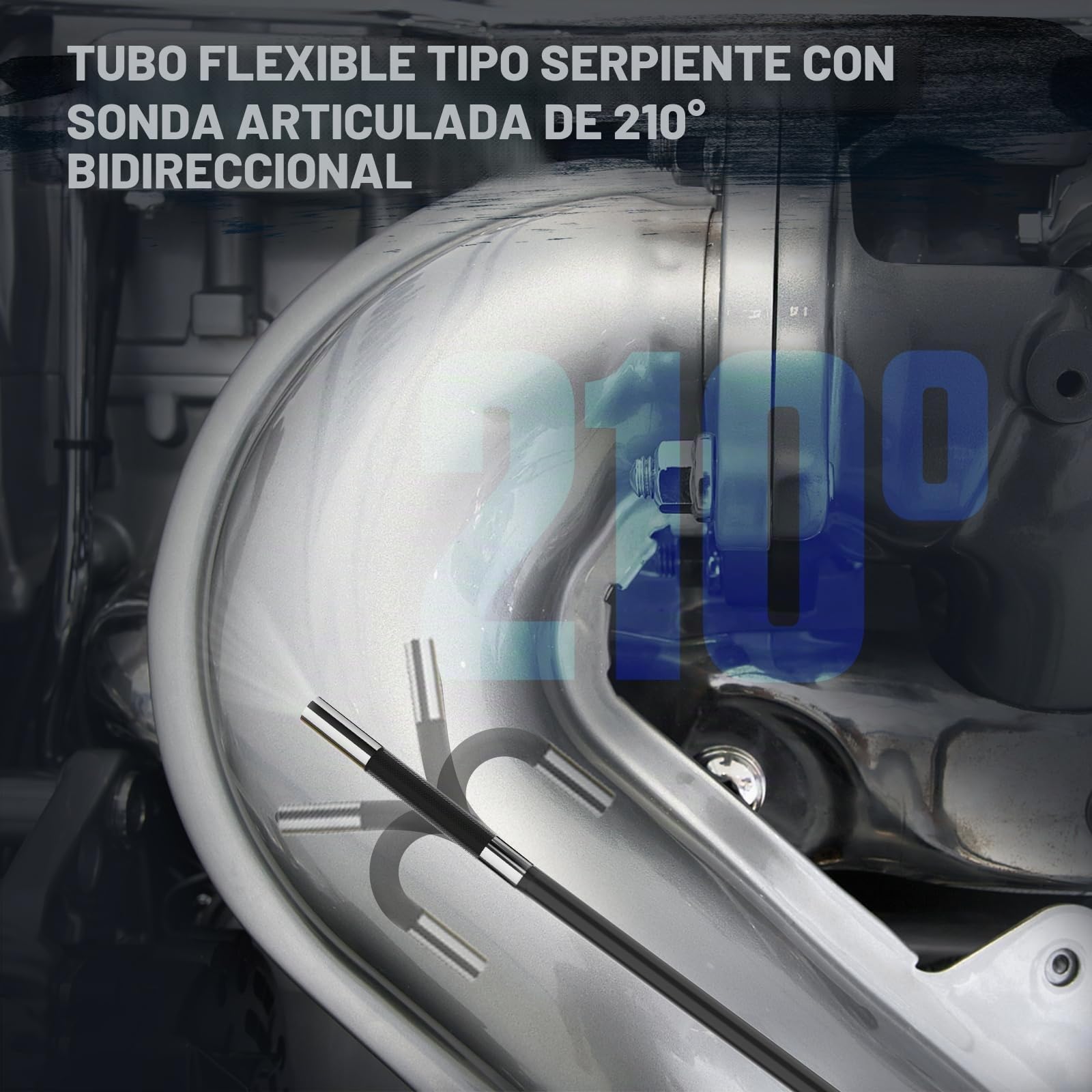 AUTOOL Cámara endoscópica bidireccional 210°, cámara de inspección de boroscopio 0.2 pulgadas, boroscopio articulado 5 pulgadas 1080P LED, cable flexible 3 pies, tarjeta SD