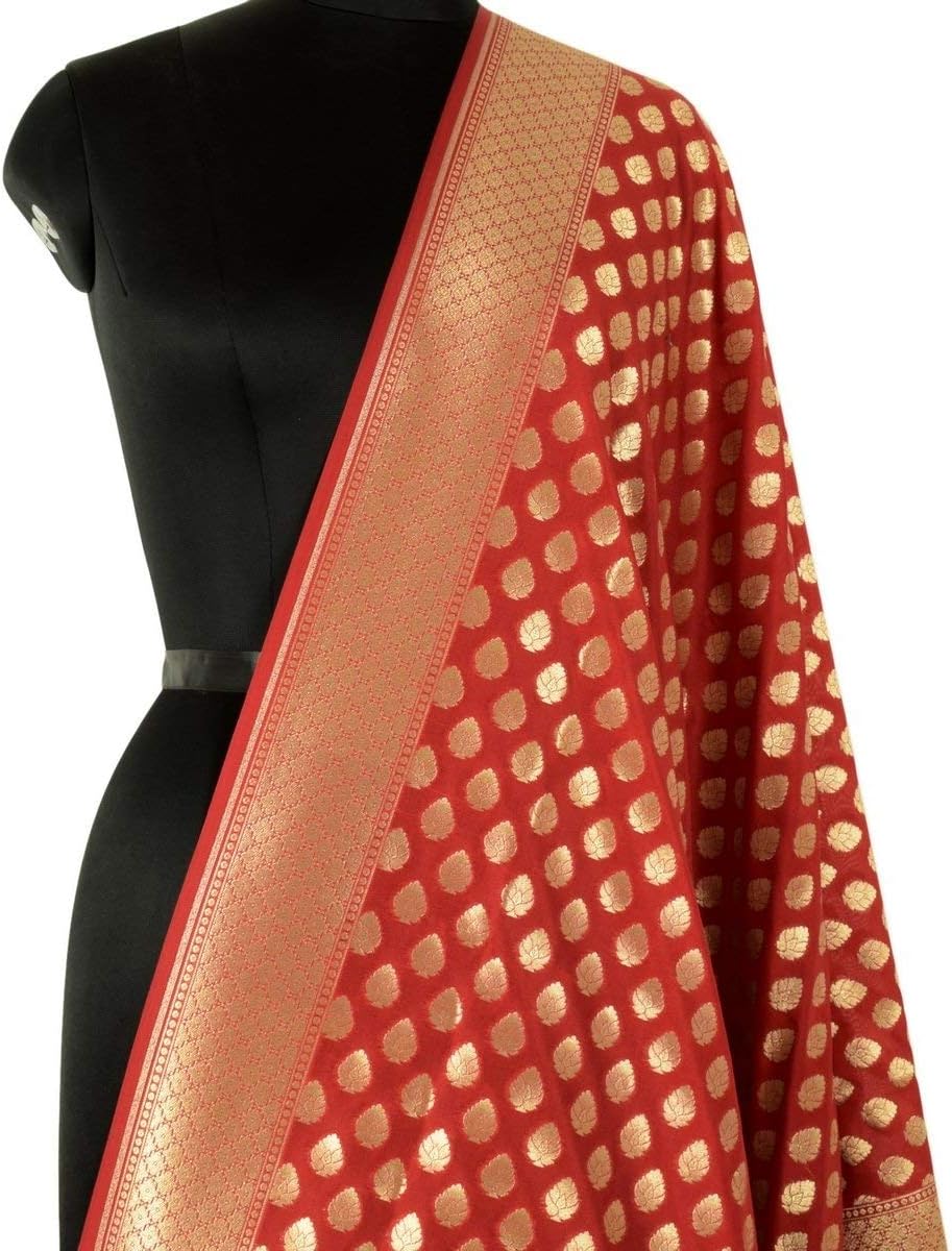 Dark Red Banarasi Silk Dupatta Woven Zari Brocade Indian Long Stole Wrap Shawl