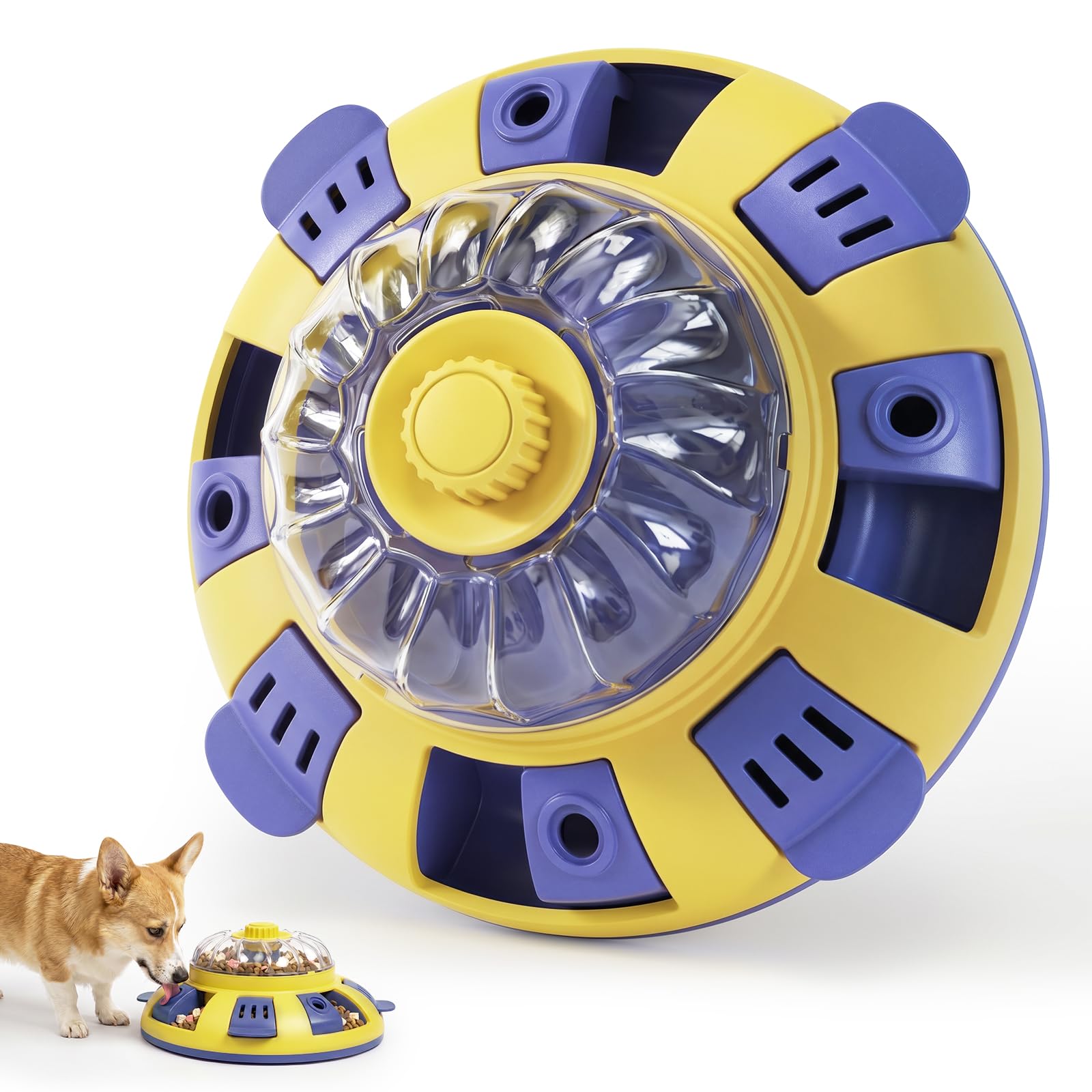 Dog Puzzle Toy, Interactive Enrichment Treat Dispenser Toys, Yellow | Mental Stimulation, IQ Training, Slow Feeder, 3 Levels Adjustable, For Puppy Small Medium Large Dogs Cats
