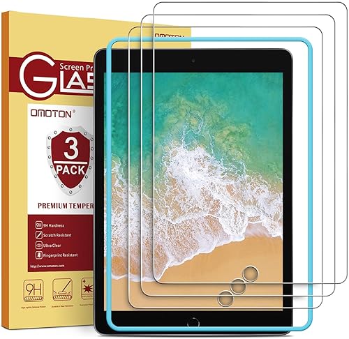 OMOTON Paquete de 3 protectores de pantalla para iPad de 6 y 5 generación, protector de pantalla de vidrio templado compatible con Apple iPad Pro
