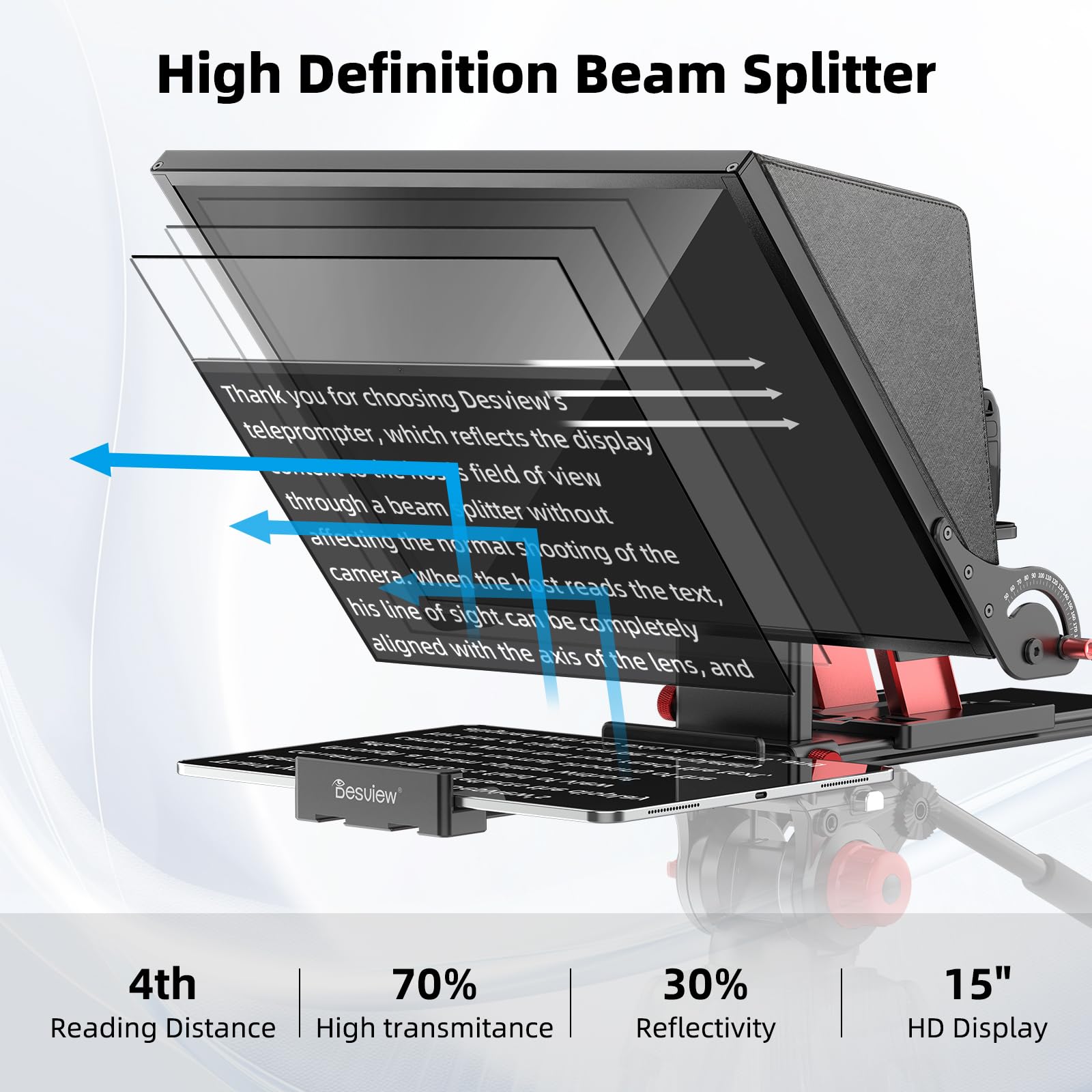Desview P15 Teleprompter - Prompter professionale da 15 pollici, con vetro HD e specchio regolabile, compatibile con fotocamere DSLR, smartphone, tablet, per registrazione video, streaming live