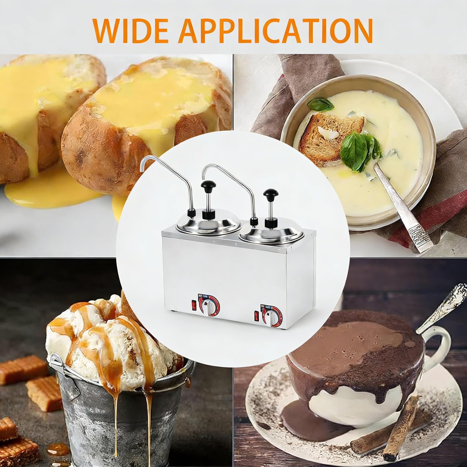 Dispensador eléctrico Comercial de Calentador de Salsa - Calentador de Queso Caliente/Nacho de encimera de Acero Inoxidable, para Caramelo de Chocolate Caliente