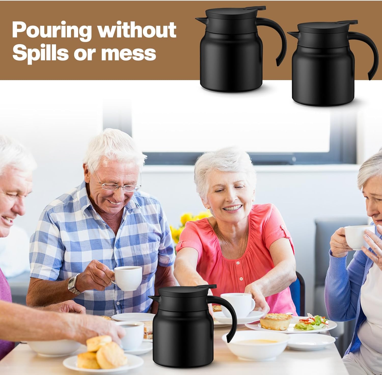 Ziliny 3 Pcs Thermal Coffee Carafes for Keeping Hot/cold Stainless Steel Small Coffee Creamer Container Double Wall Vacuum Insulated Tea Pot Milk Beverage Dispenser for Party Home (27 oz,Black)