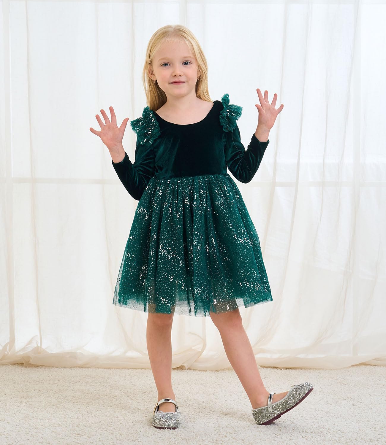 Girls Velvet Christmas Dress Tulle Sequin Tutu Dresses Winter Party Holiday Casual Princess Dress - Image 7
