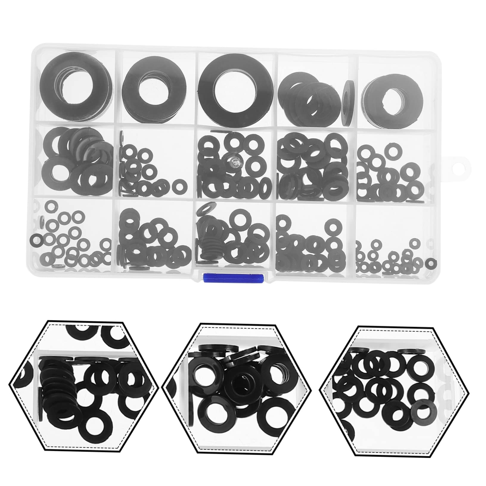 Rondelles D’étanchéité Plates Noires 215 Pièces en Plastique