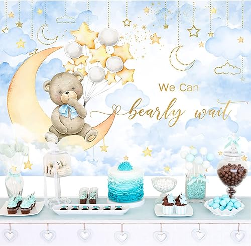 Miniatura 8 de Mocsicka We Can Bearly Wait - Telón de fondo de luna y estrella, oso de nube, decoración de fiesta de baby shower, globo de fondo, oso de estrella