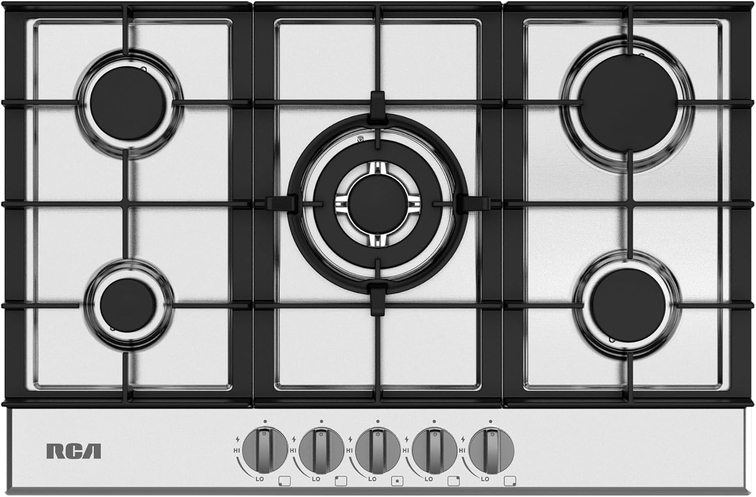 RCA R-CTGC305SS 30 in. Century Collection Drop-In Gas Cooktop, 5 Burners, Cast Iron Grates, Metal Knobs in Stainless Steel