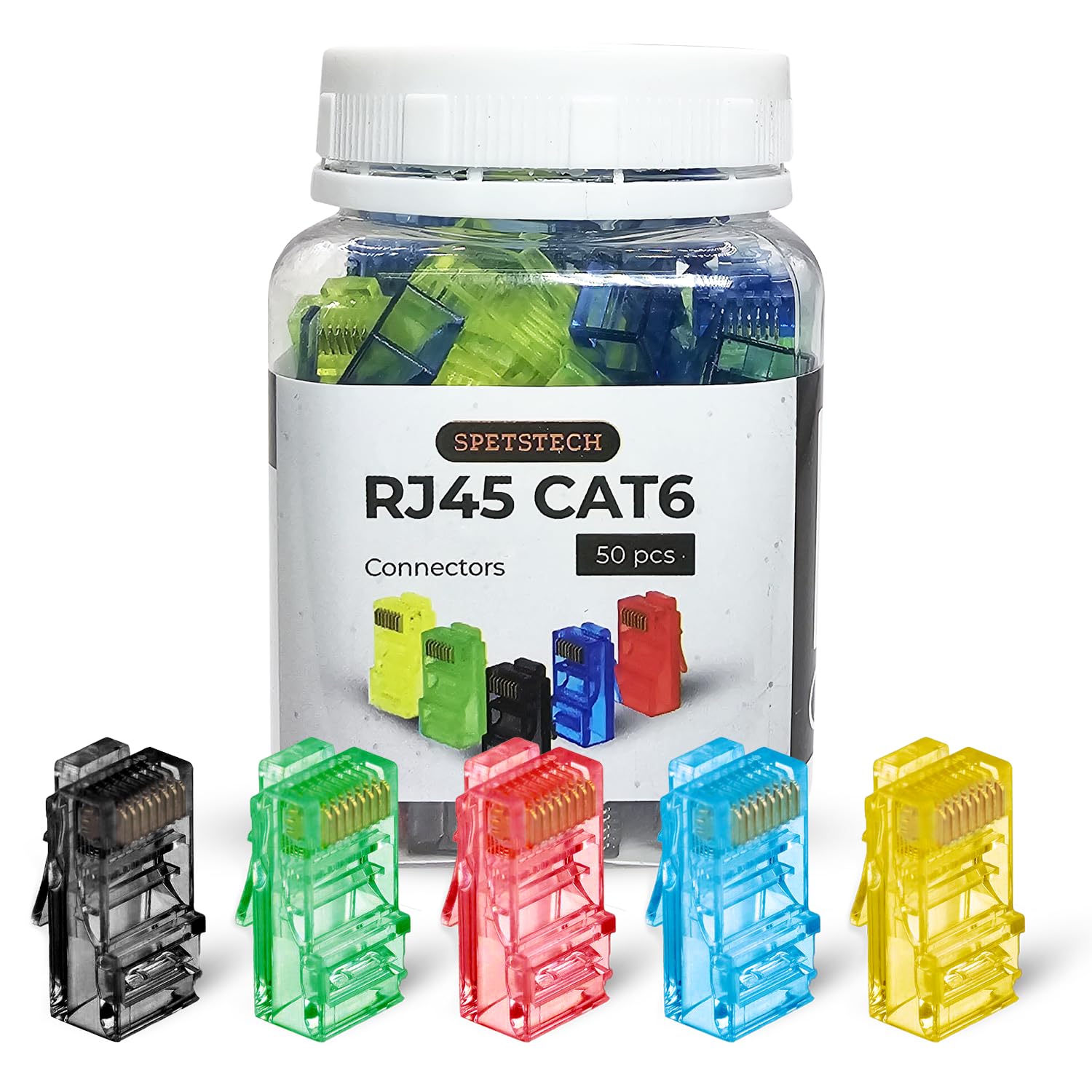 Spetstech Confezione da 50 connettori RJ45 Cat 6 non passante (estremità Cat 6/spine Cat6/spine modulari RJ45/connettori Ethernet) per cavi Ethernet UTP solidi o incagliati (50, mix Spetstech Confezione da 50 connettori RJ45 Cat 6 non passante (estremità Cat 6/spine Cat6/spine modulari RJ45/connettori Ethernet) per cavi Ethernet UTP solidi o incagliati (50, mix