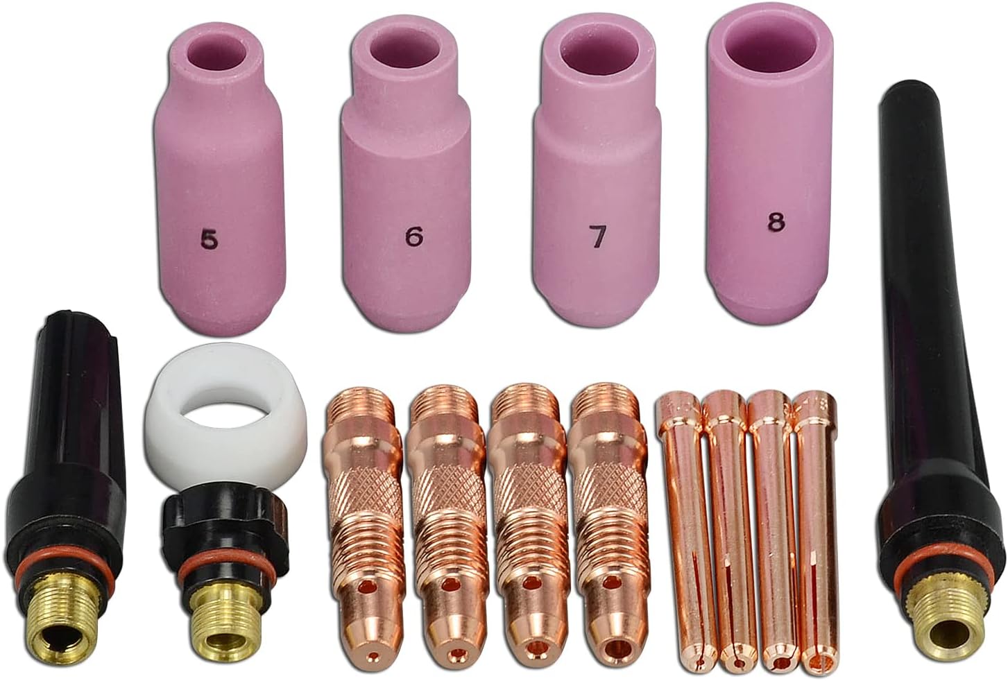 RIVERWELD TIG Collet Bodies 10N30 10N22 1.0mm, 10N31 10N23 1.6mm, 10N32 10N24 2.4mm 10N28 10N25 3.2mm, 406488 Alumina Nozzle Ceramic Cups 10N Series for SR WP 17 18 26 TIG Welding Torch 16pcs