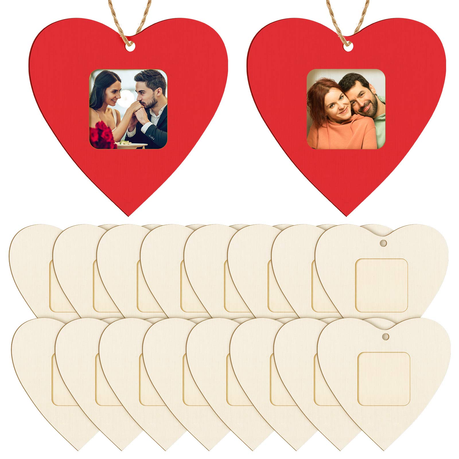 Cadre photo bois brut suspendre : lot 18 mini cœurs loisirs créatifs et décoration Saint-Valentin