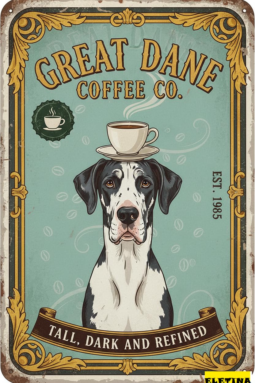 Great Dane Coffee Co Metal Tin Sign Cafe Restaurant Kitchen Office Bar Living Room Home Wall Decor 8x12in