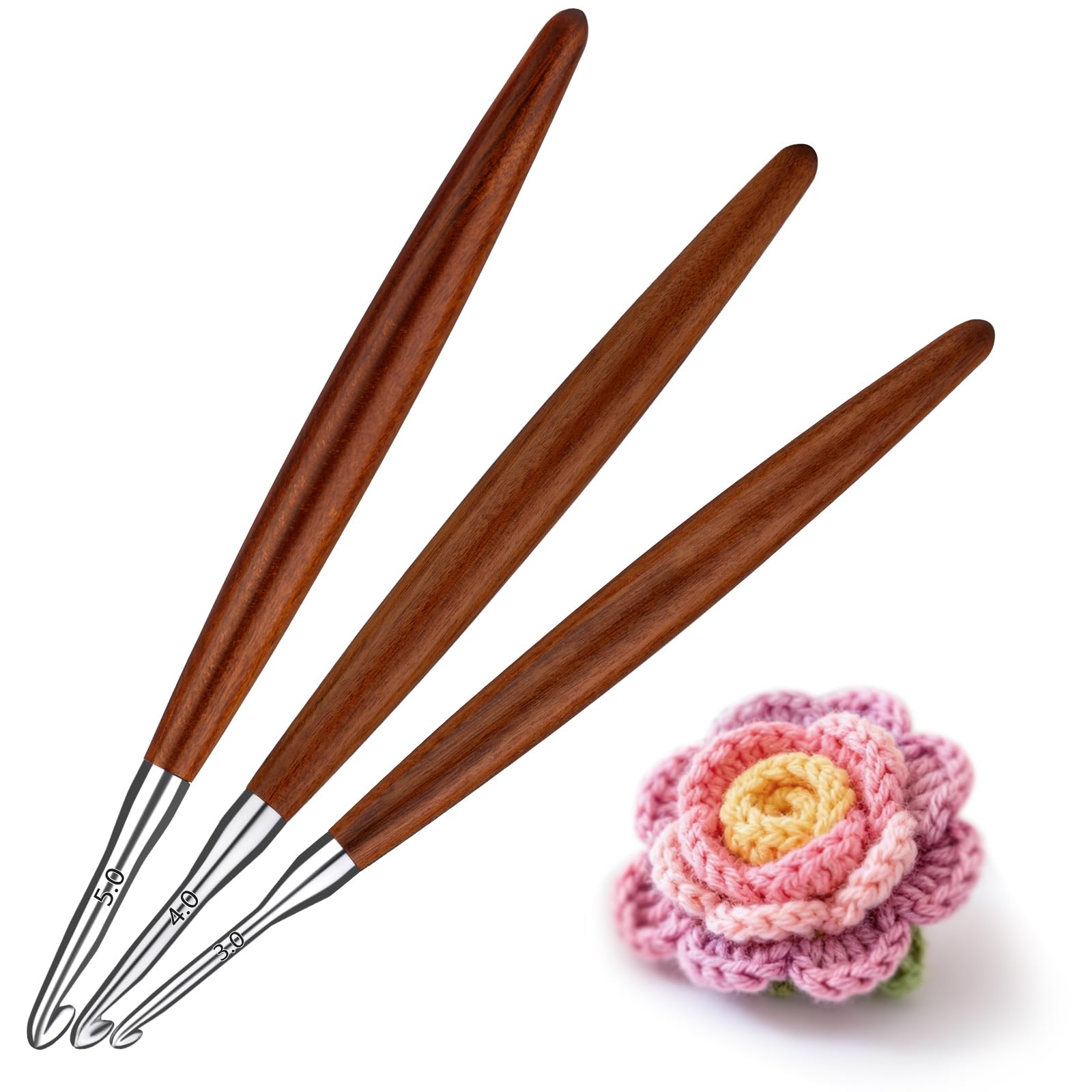 Lunarm Crochet Hooks Ergonomic Crochet Aluminum Hooks Set Size 3mm 4mm 5mm