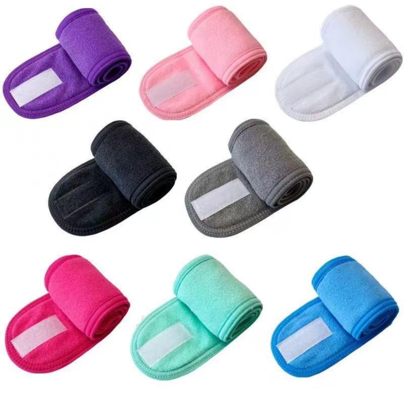 Personalisierte Spa-Stirnbänder mit Logo für Kosmetiker, verstellbares Spa-Stirnband, Klettverschluss, gesticktes individuelles Logo, Geschenk-Set, Gesichts-Stirnband (8 Stück)