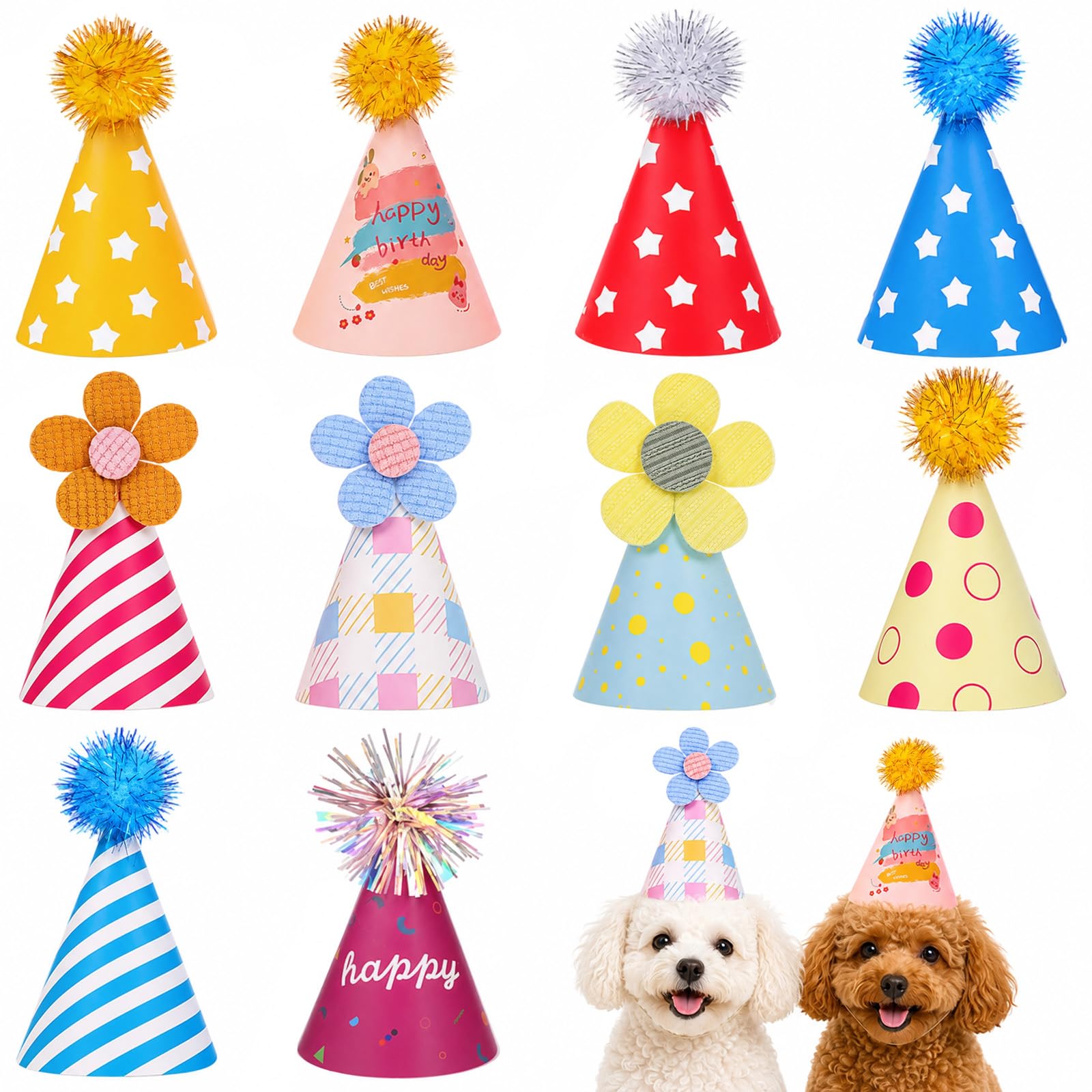10 Pcs Mini Party Hats for Stuffed Animals, Adjustable Colorful Party Hats
