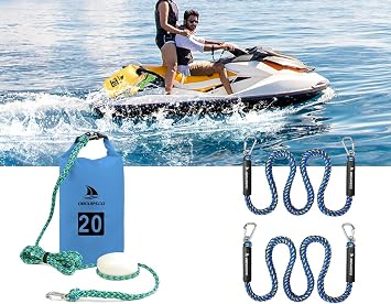 Obcursco 20L Jet Ski Anchor Kit PWC Anchor & Bungee Dock Lines for Boat