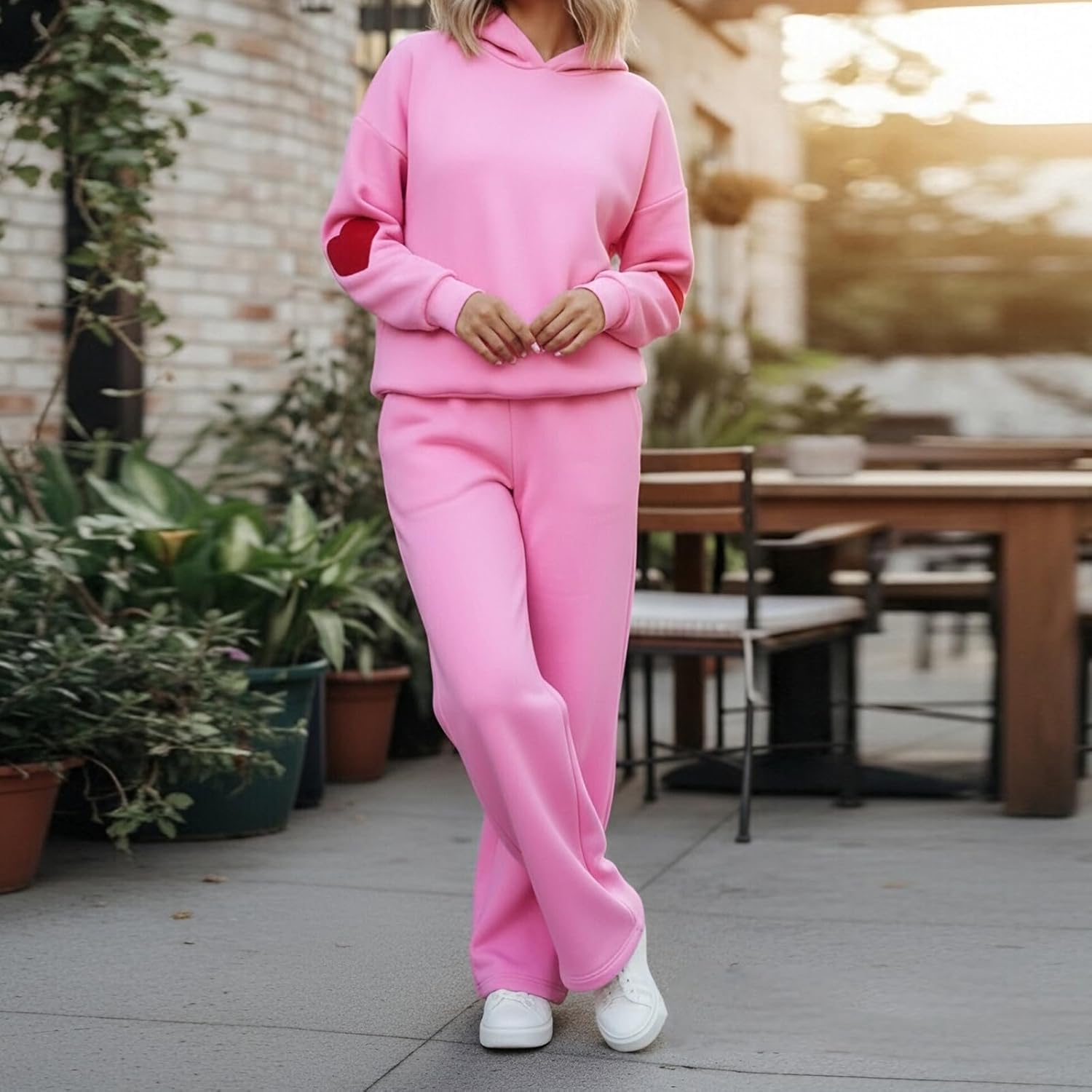 Womens Valentine Lounge Set Heart Print Hooded Sweatshirt Pants Y2k Lightweight Sweatsuit Fall Winter Loungewear Outfit - Image 4