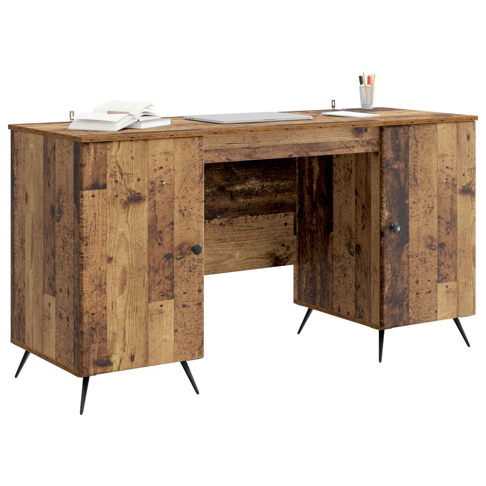 Scrivania Ufficio Porta PC Legno Ingegnerizzato 142,5x50x75cm | Tavolo da lavoro con ante e ripiani interni, ideale per ottimizzare lo spazio nello studio o in camera da letto.