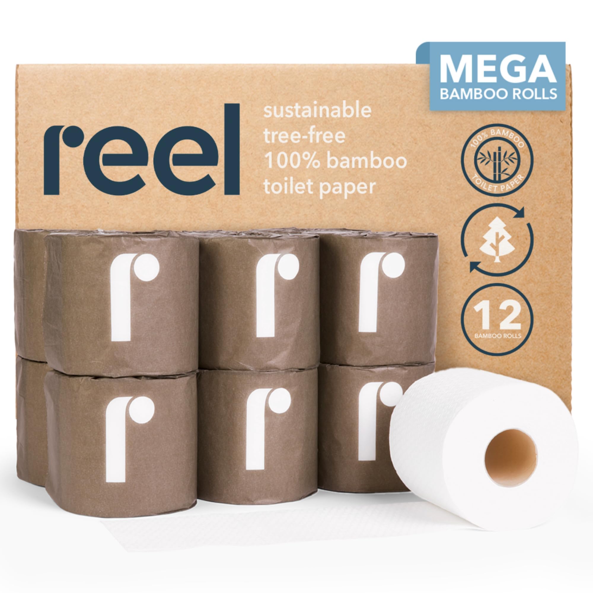 Reel Premium Bamboo Toilet Paper - 12 Rolls of Toilet Paper - 3-Ply Made From Tree-Free - Zero