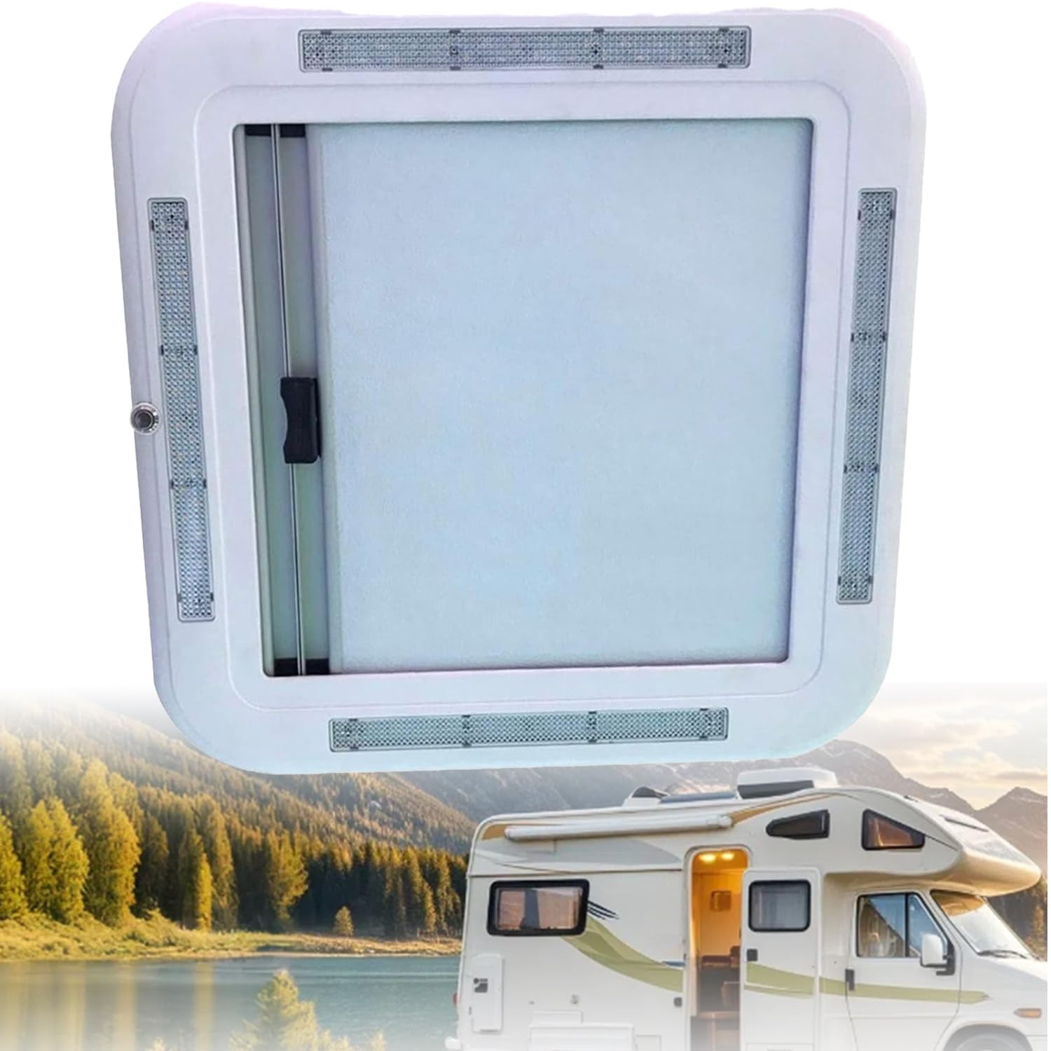 Claraboya Grande para Caravana, trampilla de ventilación para Techo de Caravana, Cubierta acrílica Anti-UV con luz LED, Compatible con Camiones, autocaravanas y techos corredizos 500 * 500mm