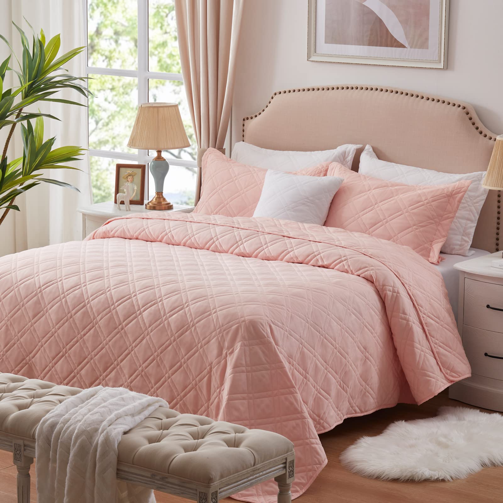 COZYART Quilt Set King Size Blush Pink 