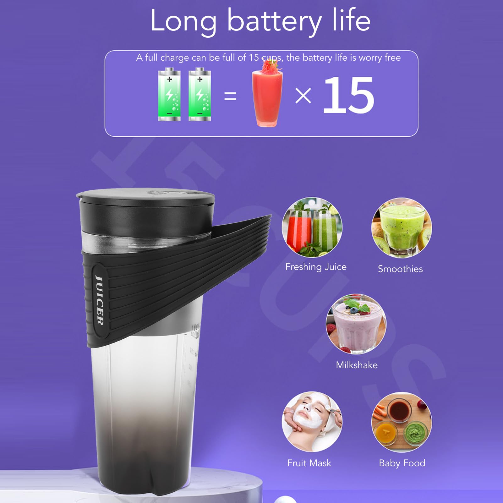 Mini Mélangeur de Voyage, capacité de 460 Ml, Mélangeur Portable Puissant, Presse-agrumes Rechargeable avec Paille en Silicone, Mélangeur de Fruits électrique Personnel pour