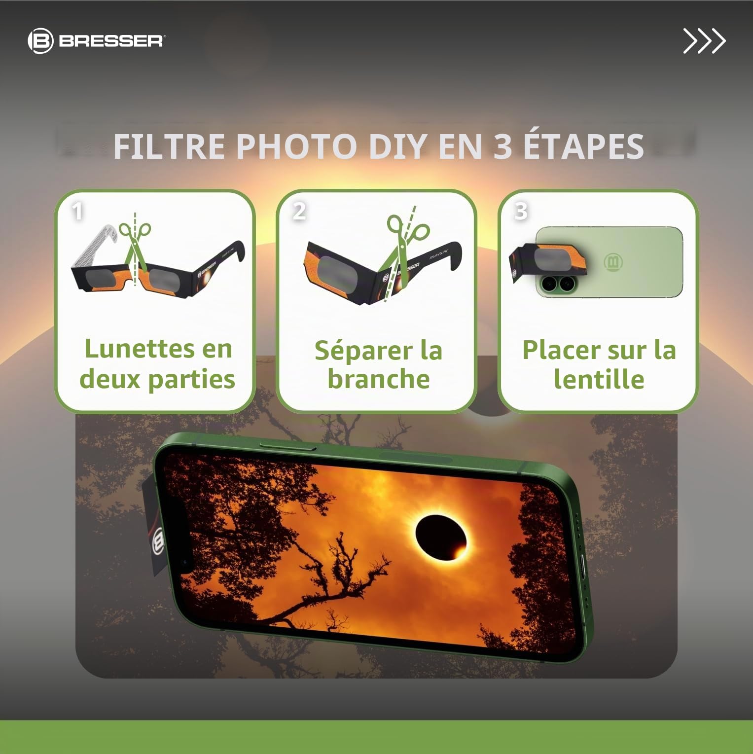 BRESSER lunettes pour éclipse solaire pour une observation sécurisée du soleil (50 pièces), avec filtre à lumière blanche, conforme ISO 12312-2:2020