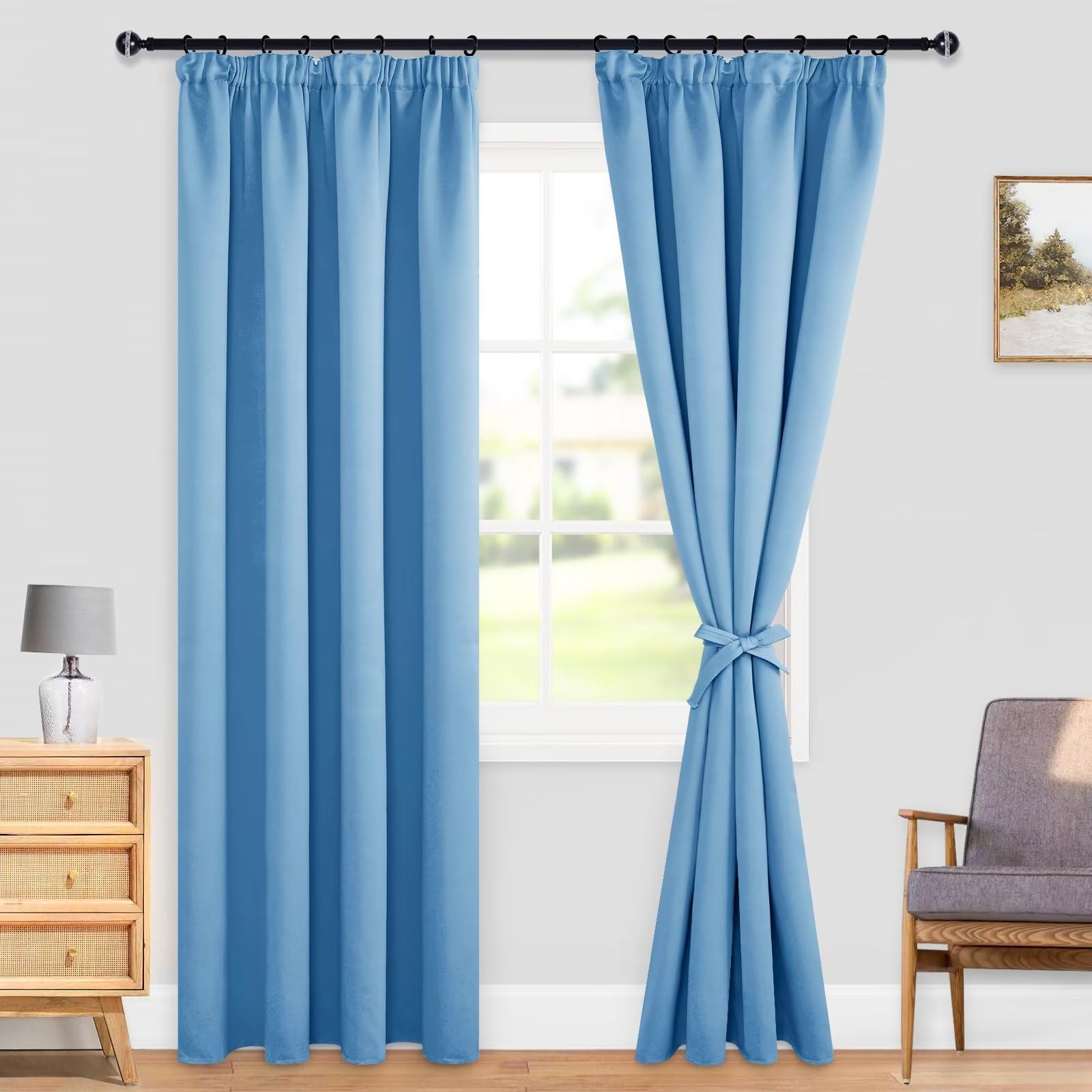 DWCN Blackout Curtains for Bedroom Thermal Insulated Room Darkening Pencil Pleat Window Curtains for Living Room 46 x 90 inch Length - Image 2