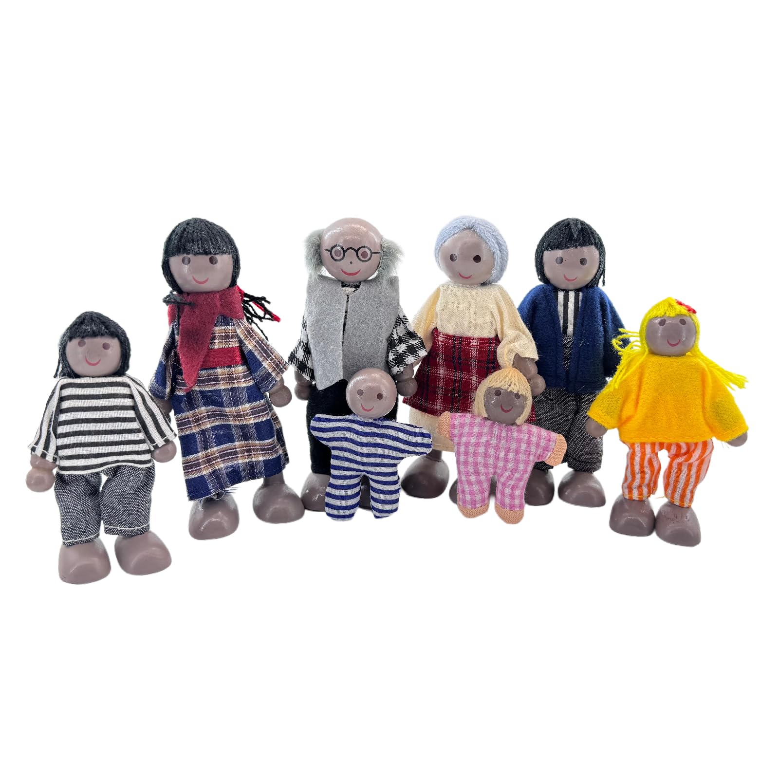 7 Pcs African American Wooden Dollhouse Family Set Dollhouse Dolls Family Role Play Pretend Play Figures