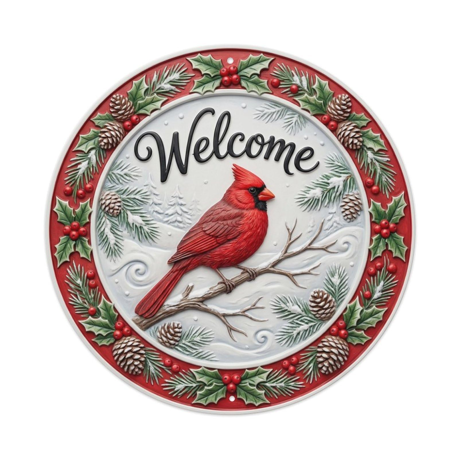 Tgrcjimh Style Metal Tin Sign Red Cardinal Welcome Winter Berries