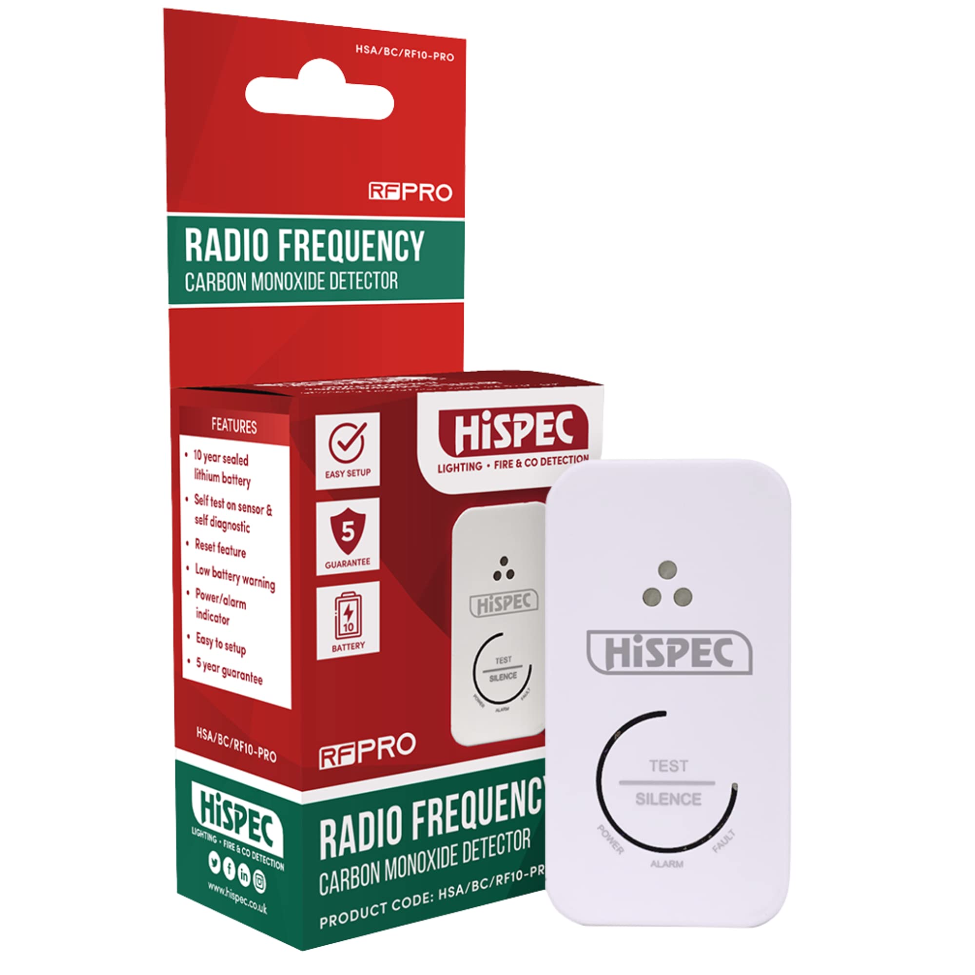 4 x Hispec HSA/BC/RF10-PRO Wireless Interlink Carbon Monoxide Alarm Lithium