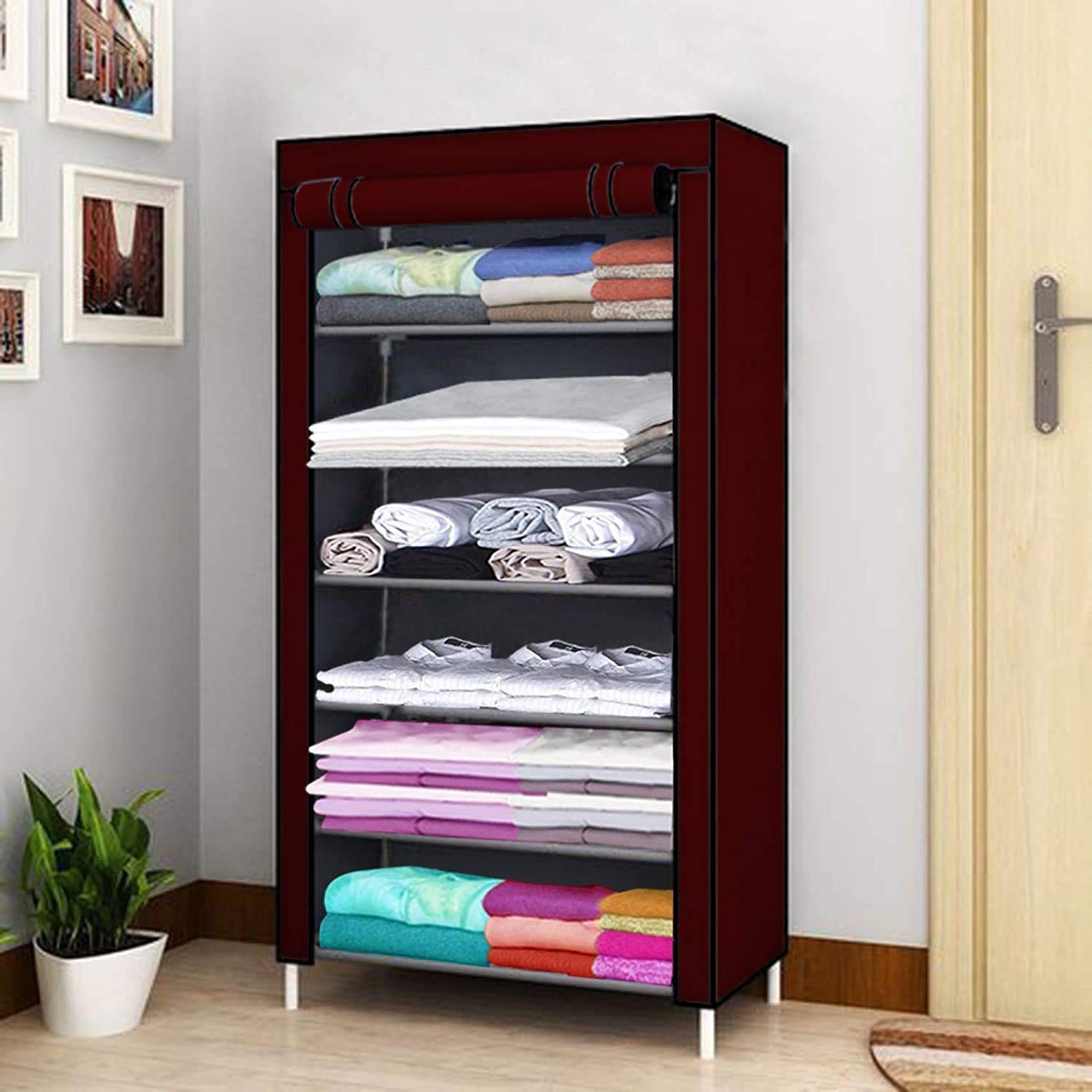 Ebee Metal 6 Shelves Cloth Cabinet (Maroon) (B0C5QXL7YD) Amazon Price History, Amazon Price Tracker