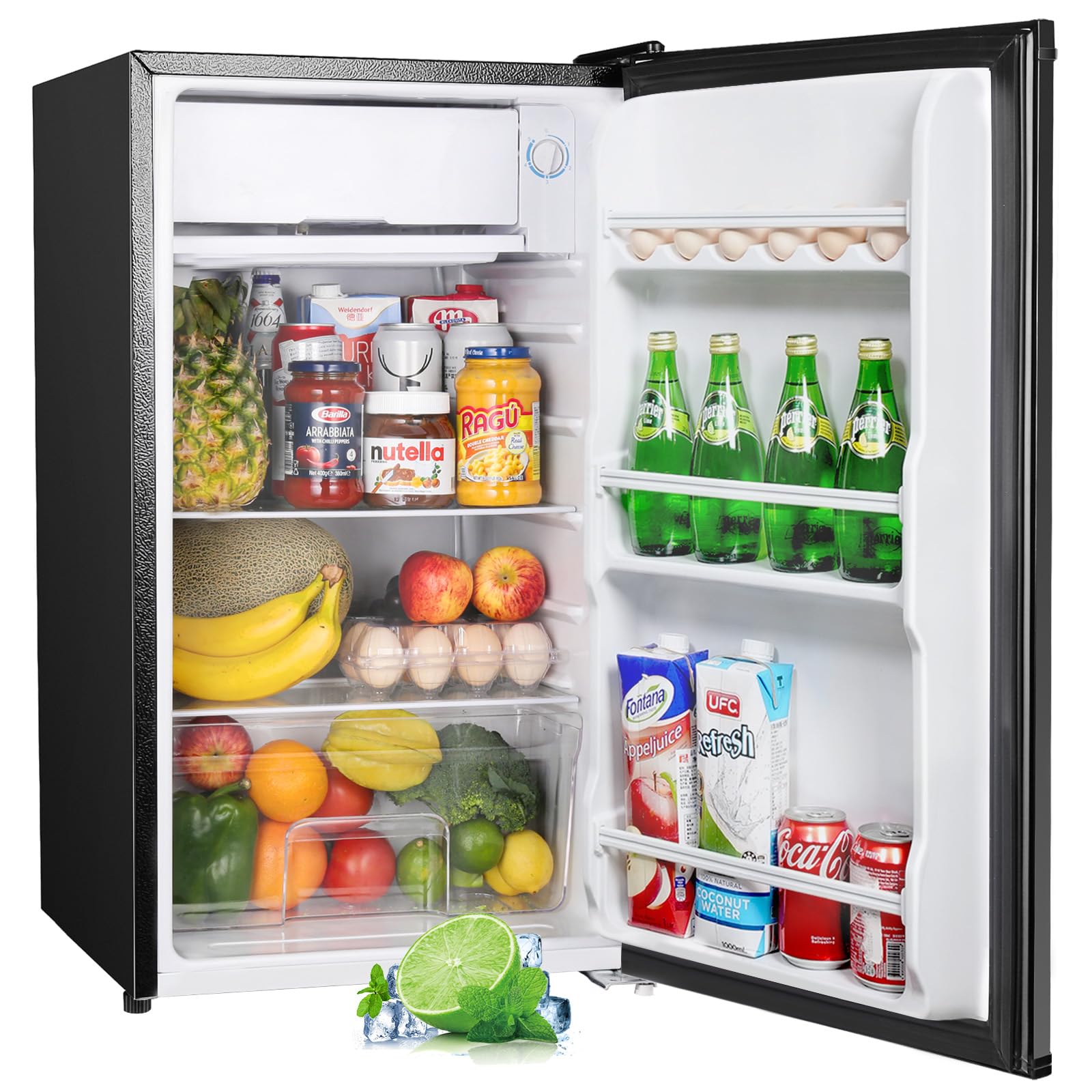 Upstreaman Under Counter Fridge, 91L Small Fridge Quiet for Bedroom and Dorms, Five Stage Temperature Control and Removable Shelves, Standard Refrigerator BR321 (Black)