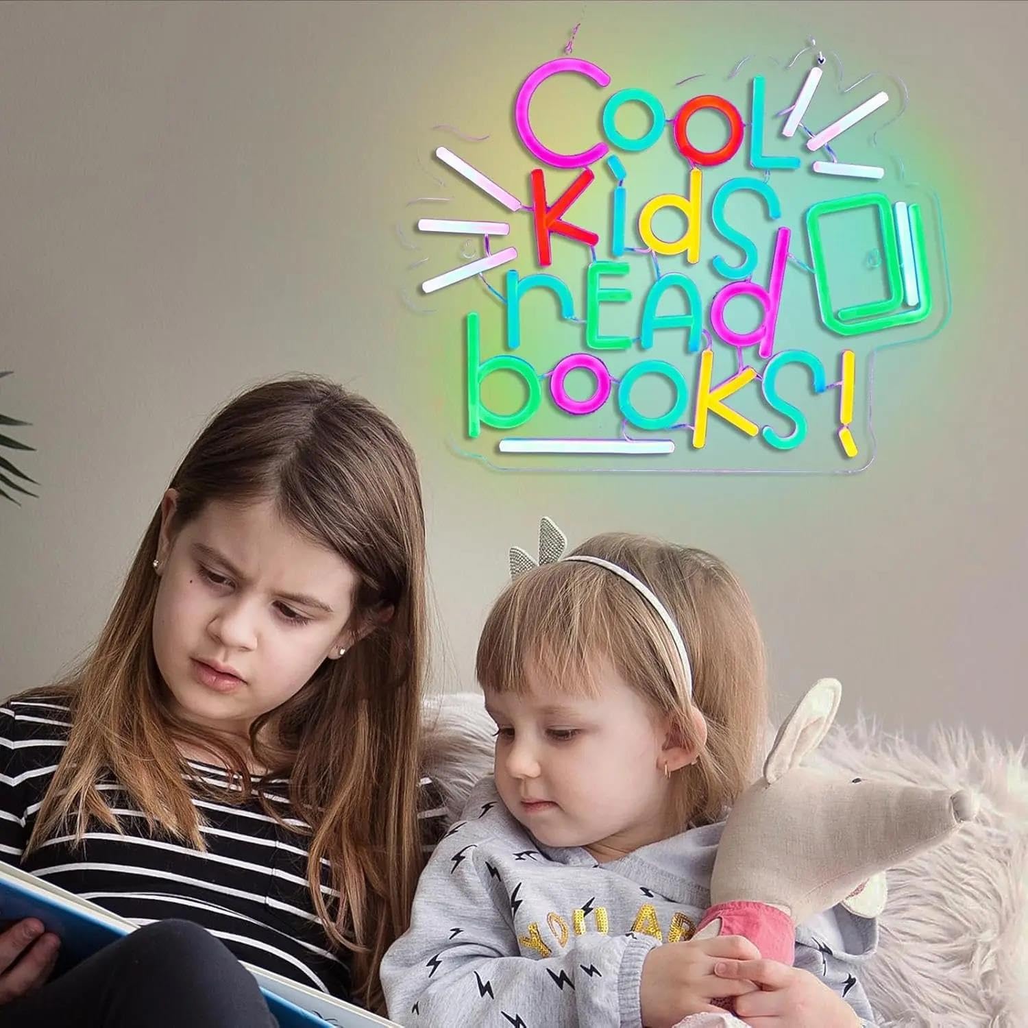 XENITE Luces Art Decoration Christmas Letrero De Neón Niños Leyendo Libros Para Biblioteca, Dormitorio, Hogar, Aula, Decoración, 48.6x40cm