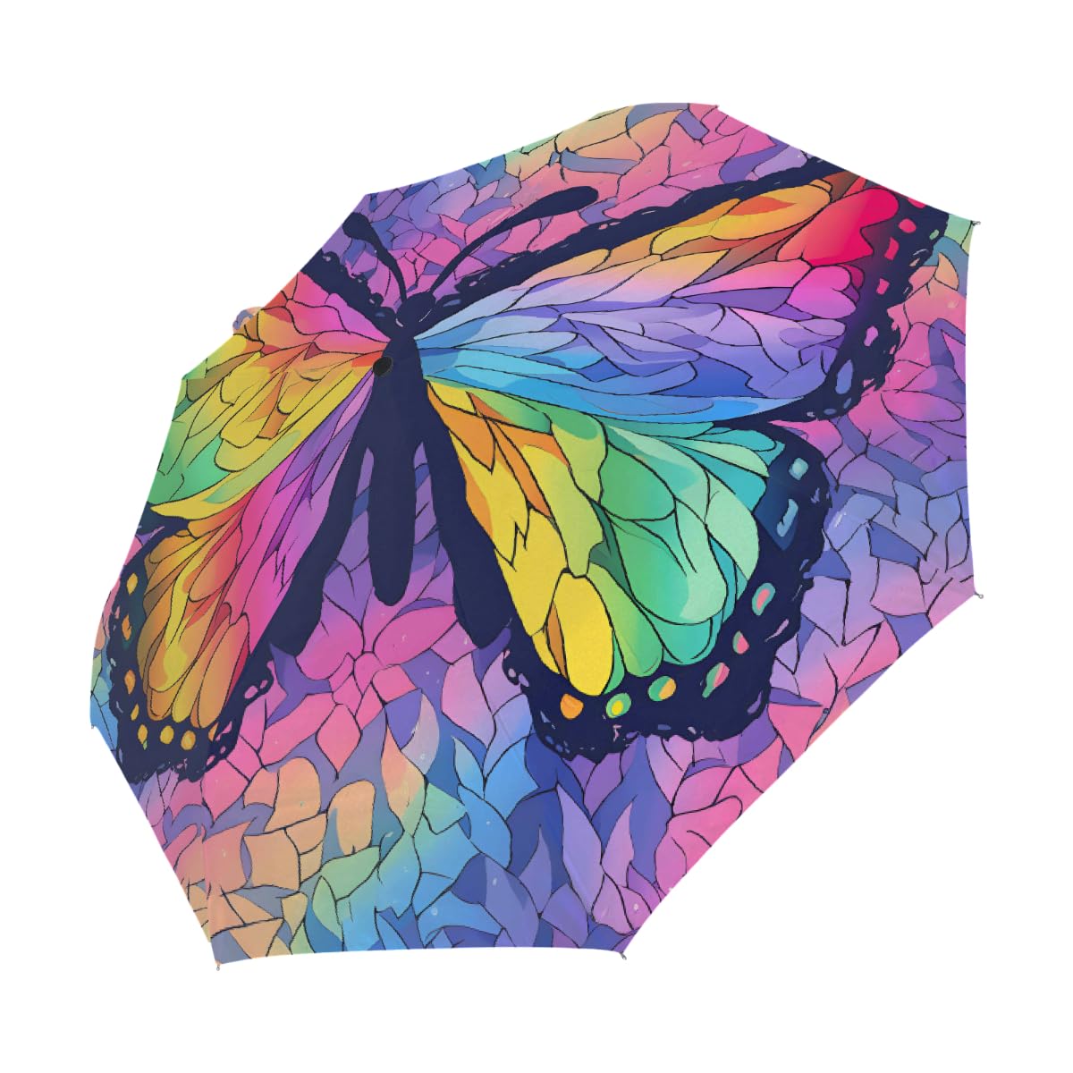 Arte astratta arcobaleno farfalla ombrello pieghevole ombrello da viaggio compatto antivento impermeabile con protezione UV rivestimento nero leggero 8 coste portatile per pioggia sole